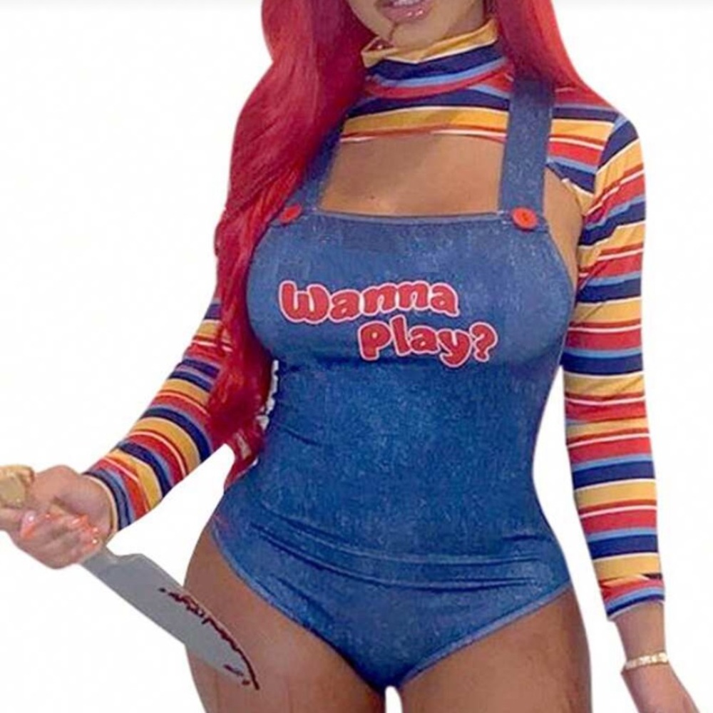 Blue Denim 'Wanna Play?' Bodysuit 2 piece set
